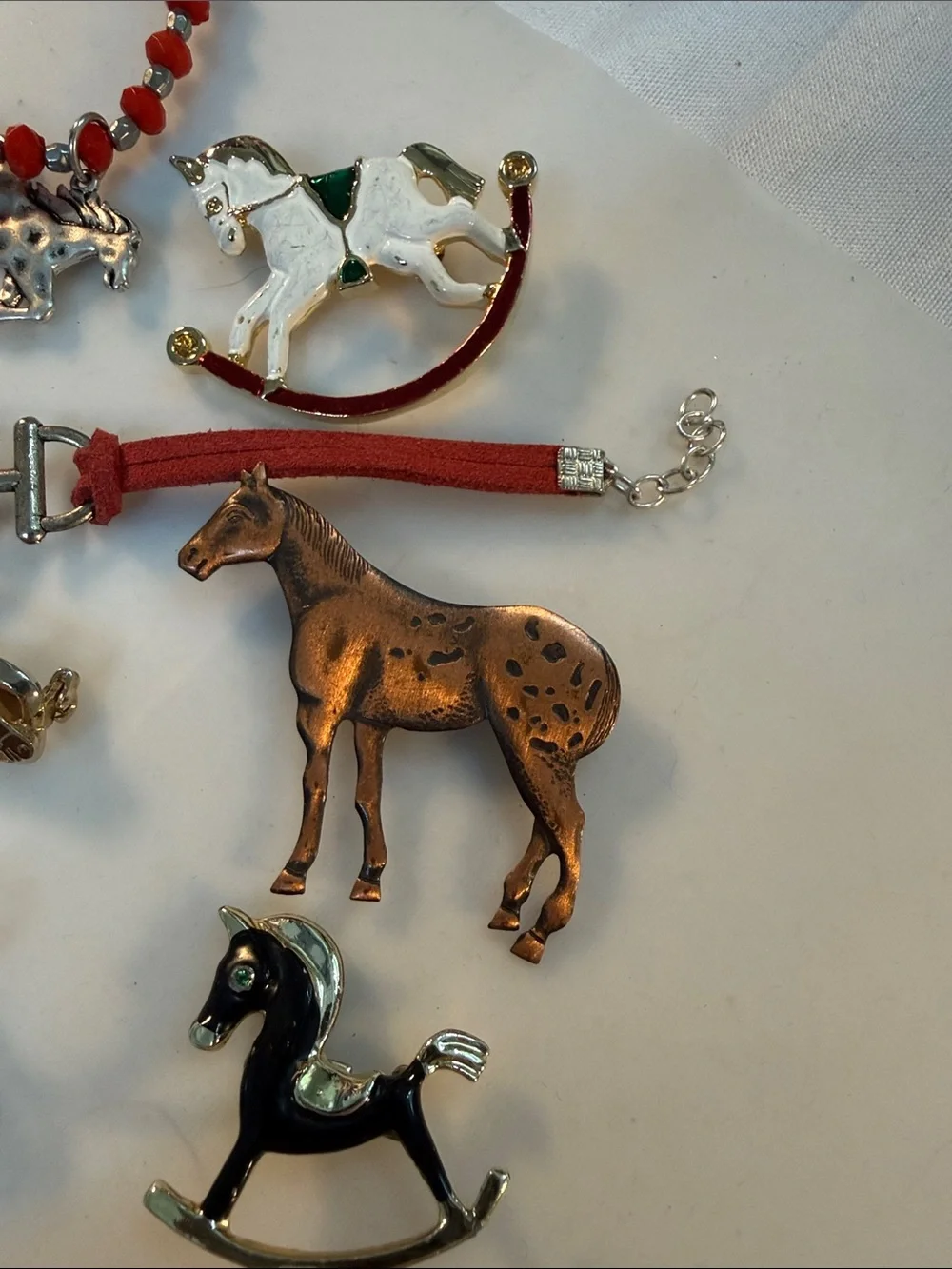 Horse Jewelry Lot - Red Beaded Bracelet & Assorted Horse Charms buy one buy all!